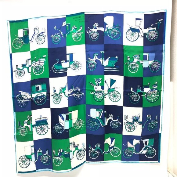 HERMES Carre90 Voitures Exquises Exquisite Carriage Scarf Scarf silk Green/blue - Picture 1 of 11